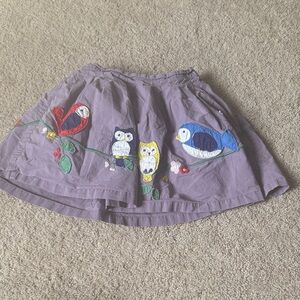 Mini Boden Lavender Embroidered Owl & Bird Cotton Skirt